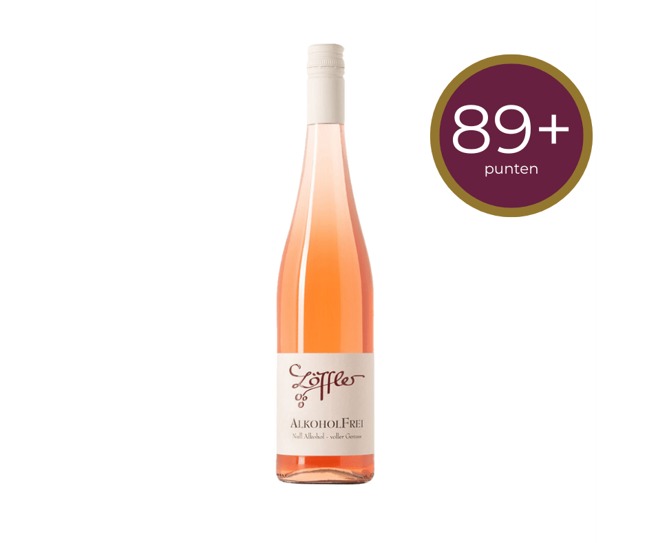 Löffler Null Alkohol Rosé - alcoholvrije rosé Löffler Null Alkohol Rosé met de 89+ punten die het verdiende tijdens de alcoholvrije wijn test 2024 van Falstaff