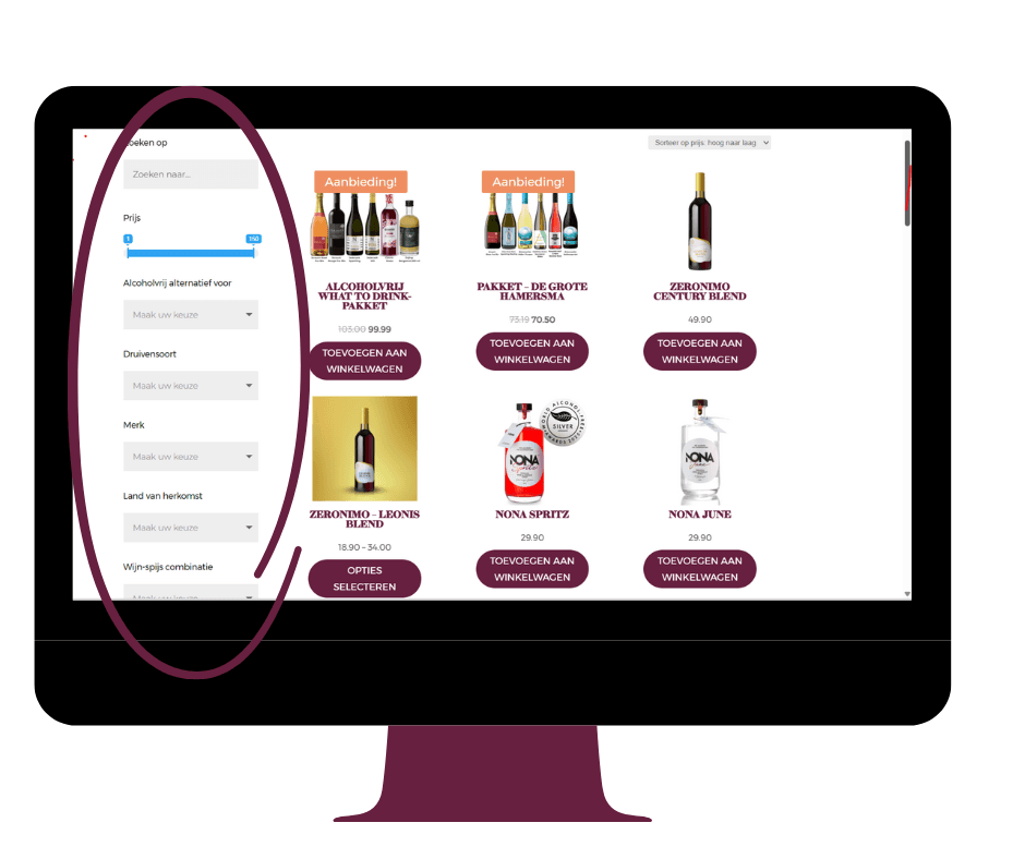 Kies eenvoudig jouw favoriete alcoholvrije drank in het menu van Amavine.nl